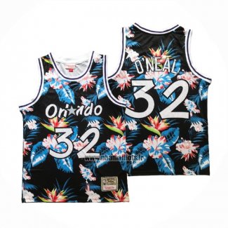 Maillot Orlando Magic Shaquille O'neal NO 32 Floral Fashion Noir