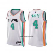 Maillot San Antonio Spurs Derrick White NO 4 Ville 2021-22 Blanc