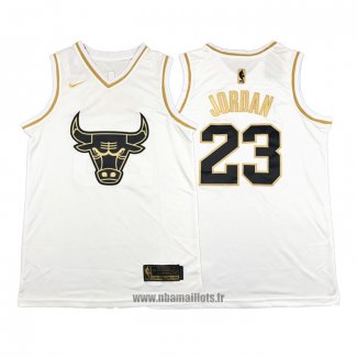 Maillot Golden Edition Chicago Bulls Michael Jordan No 23 Blanc