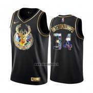 Maillot Golden Edition Milwaukee Bucks Giannis Antetokounmpo NO 34 2021-22 Noir