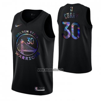 Maillot Golden State Warriors Stephen Curry No 30 Iridescent Logo Noir