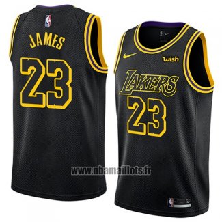 Maillot Los Angeles Lakers Lebron James No 23 Ville 2017-18 Noir