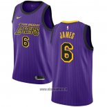 Maillot Los Angeles Lakers Lebron James No 6 2019-20 Ville Volet