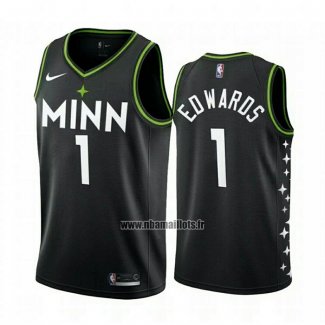 Maillot Minnesota Timberwolves Anthony Edwards No 1 Ville 2020-21 Noir