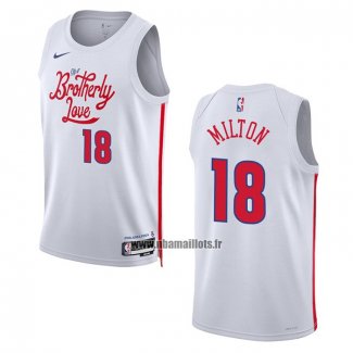 Maillot Philadelphia 76ers Shake Milton NO 18 Ville 2022-23 Blanc