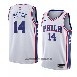 Maillot Philadelphia 76ers Shake Milton No 14 Association 2018 Blanc