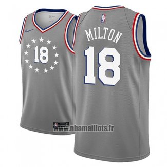 Maillot Philadelphia 76ers Shake Milton No 18 Ville 2018-19 Gris