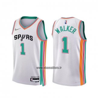 Maillot San Antonio Spurs Lonnie Walker NO 1 Ville 2021-22 Blanc