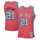 Maillot San Antonio Spurs Tim Duncan NO 21 Mitchell & Ness 1998-99 Rosa