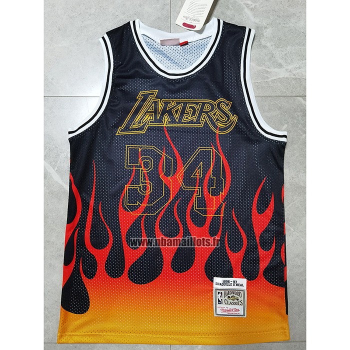 Maillot Los Angeles Lakers Shaquille O'neal Flames No 34 Noir