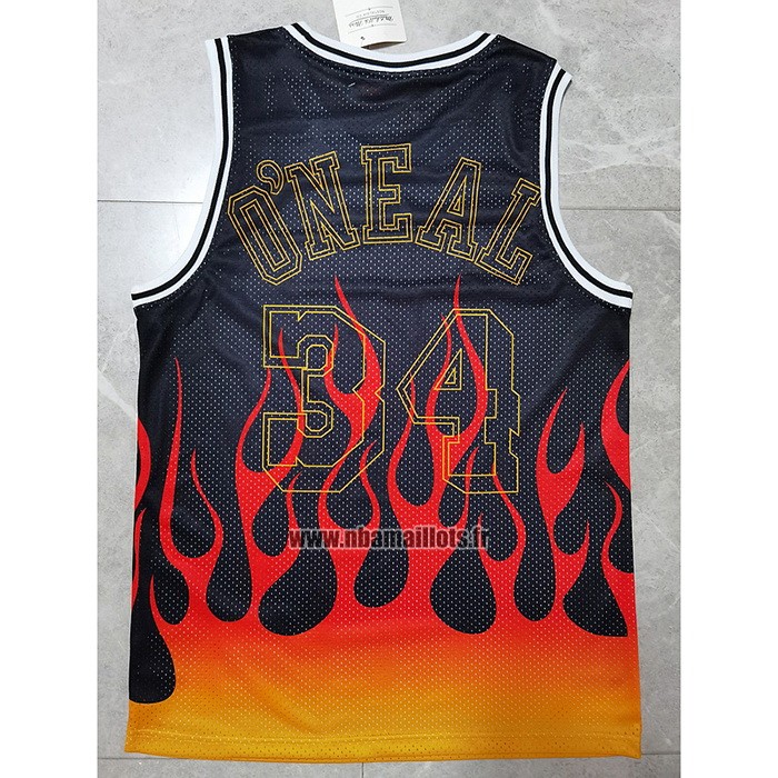 Maillot Los Angeles Lakers Shaquille O'neal Flames No 34 Noir