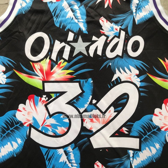 Maillot Orlando Magic Shaquille O'neal NO 32 Floral Fashion Noir