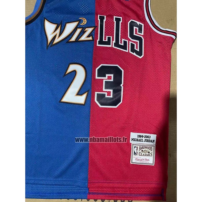 Maillot Chicago Bulls Washington Wizards Michael Jordan NO 23 Split Bleu Rouge