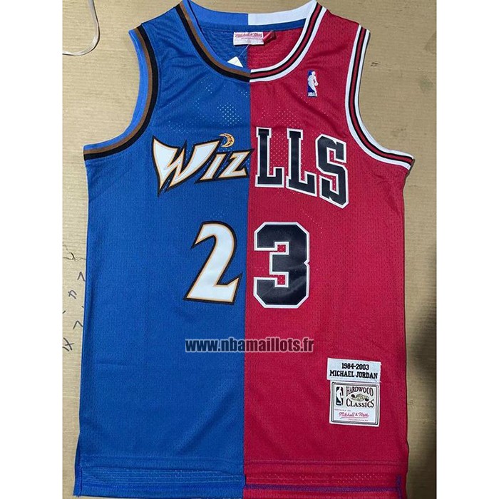 Maillot Chicago Bulls Washington Wizards Michael Jordan NO 23 Split Bleu Rouge