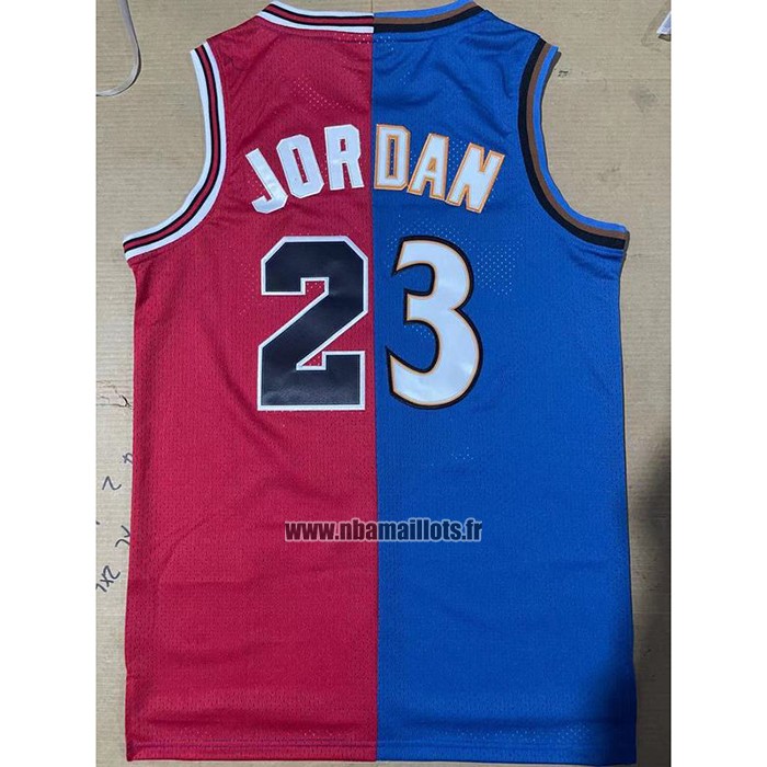 Maillot Chicago Bulls Washington Wizards Michael Jordan NO 23 Split Bleu Rouge