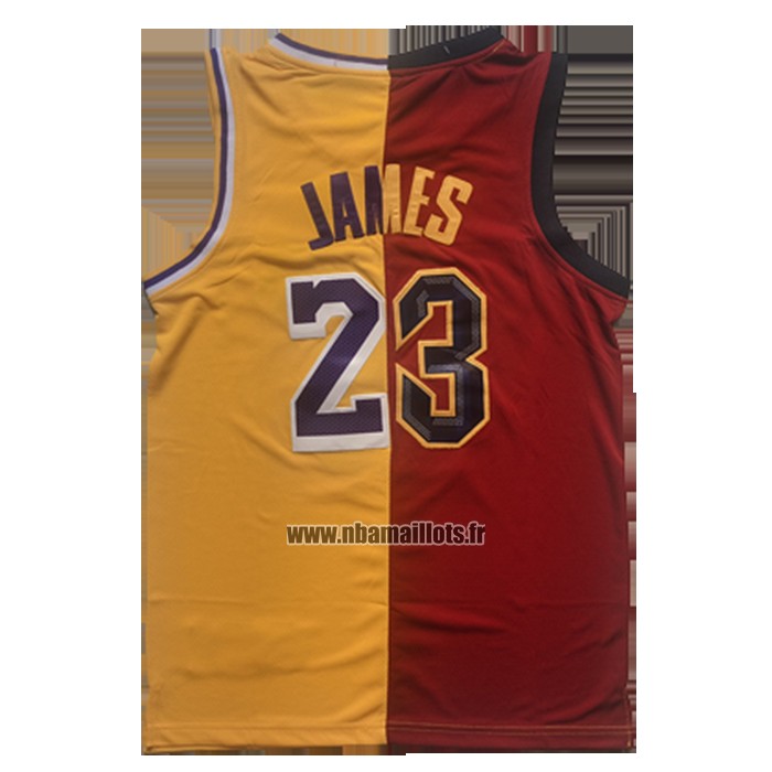 Maillot Cleveland Cavaliers Los Angeles Lakers LeBron James NO 23 Split Rouge Jaune