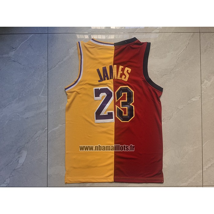 Maillot Cleveland Cavaliers Los Angeles Lakers LeBron James NO 23 Split Rouge Jaune