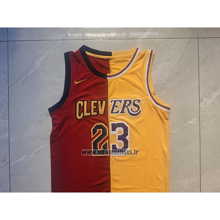 Maillot Cleveland Cavaliers Los Angeles Lakers LeBron James NO 23 Split Rouge Jaune