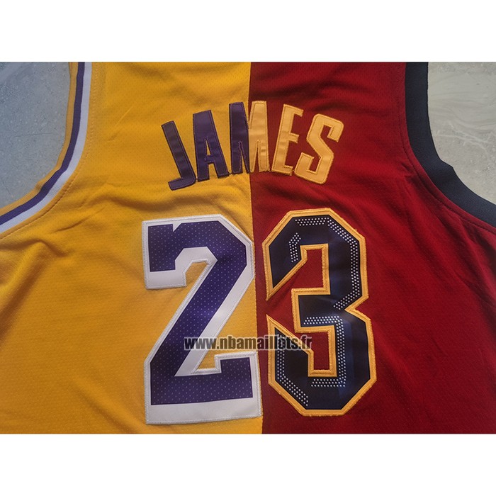 Maillot Cleveland Cavaliers Los Angeles Lakers LeBron James NO 23 Split Rouge Jaune