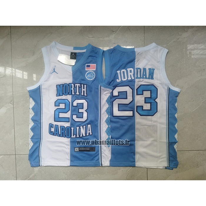 Maillot NCAA North Carolina Tar Heels Michael Jordan NO 23 Split Bleu Blanc