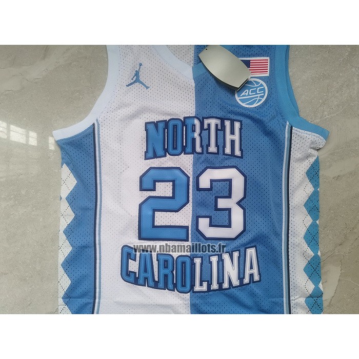 Maillot NCAA North Carolina Tar Heels Michael Jordan NO 23 Split Bleu Blanc