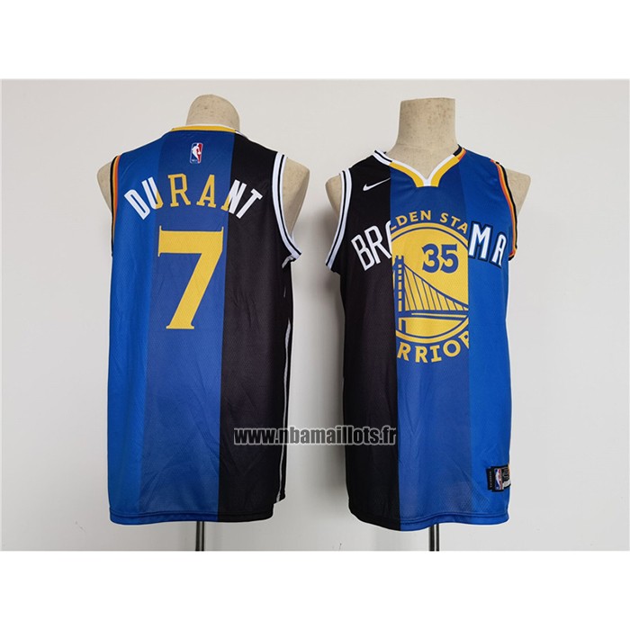 Maillot Nets Warriors Thunder Kevin Durant NO 30 7 Split Bleu Noir
